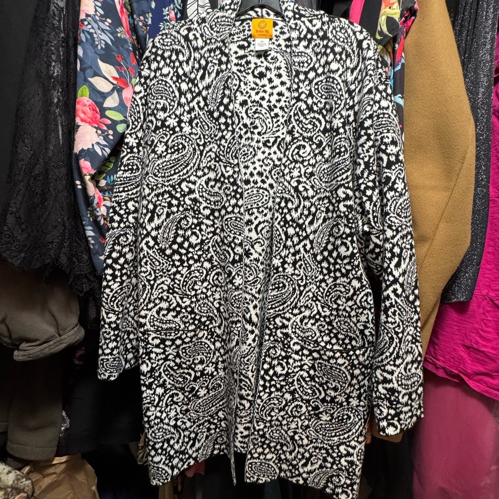 Ruby Rd. Black and White Paisley Sweater NWT